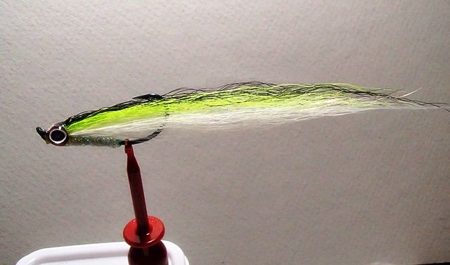 Jig hook tyed bendback style bucktail and some flash.