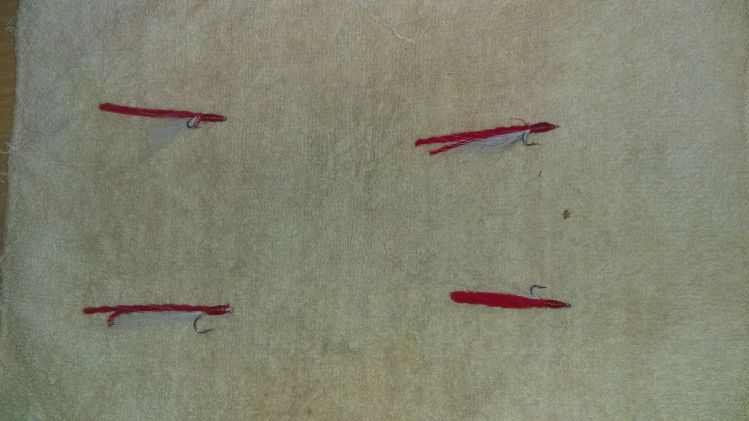 A few bloodworm flies tied on #8 'j' hooks
