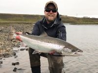 Diddi guide in Miðfjarðará with a nice Salmon