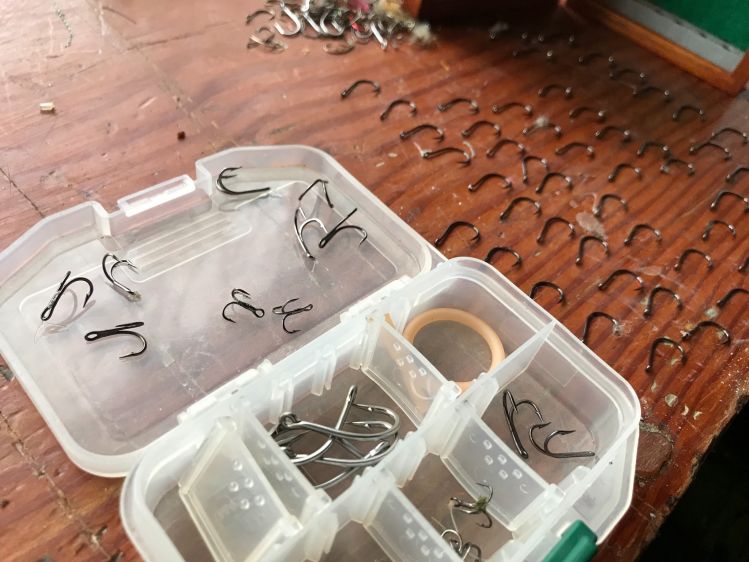 Organize hooks for tube flies.Ken Sawada and Guide line...