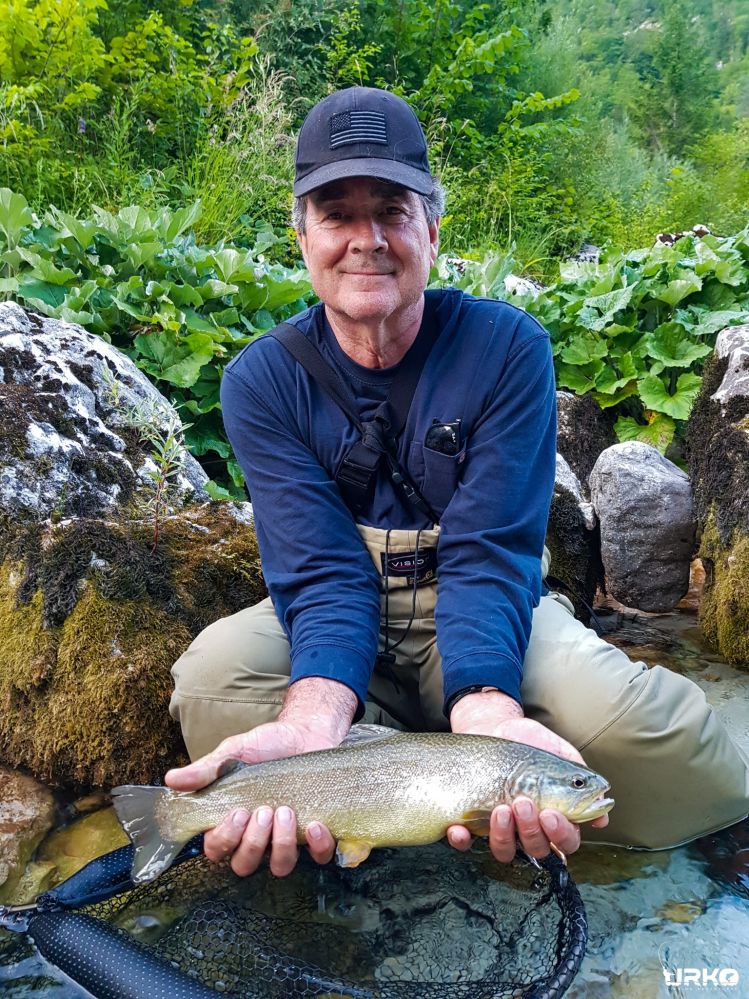 Peter managed to trick this beautiful marble trout on his last cast with size 18 palmer dry fly.