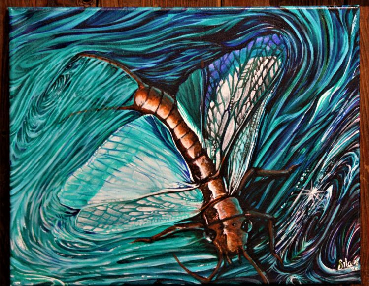 20x24" acrylic on canvas. Salmon fly. 