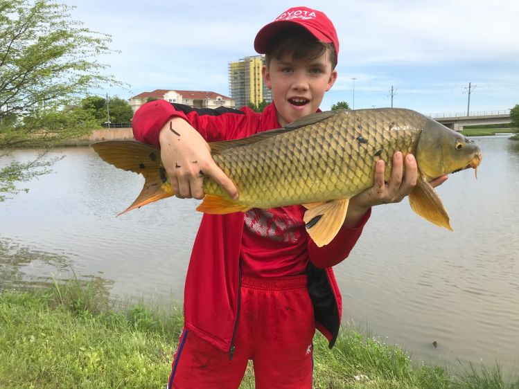 I’ve taught my son everything I know. My work here is done. Caught in &lt; 1 foot of water on my special carp hares ear nymph. 