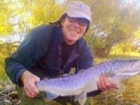 Here's Tom Young (Hovey pty.), with a grand 28" classic Limay River Lodge brown trout. This was last March. 