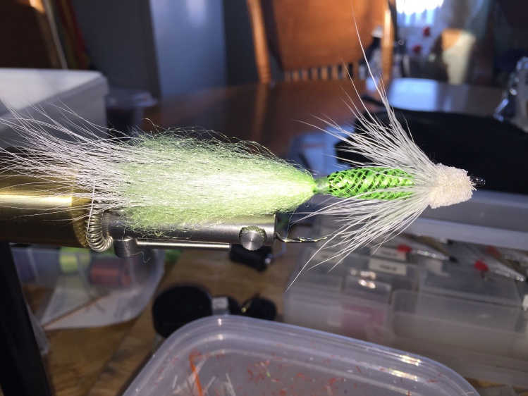 A little some kinda Mudler on #3/0 salt water for stripped bass (my first stripped bass fly)