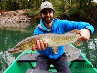 Miha and his first toothy mama from Ljubljanica on fly