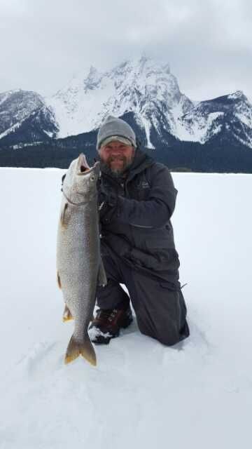 Ok I know this is isn't fly fishing  but this is such a ossum Mac my good friend caught on Easter  while we were ice fishing Jackson lake I had to share 30lbs and 36" what a trophy.