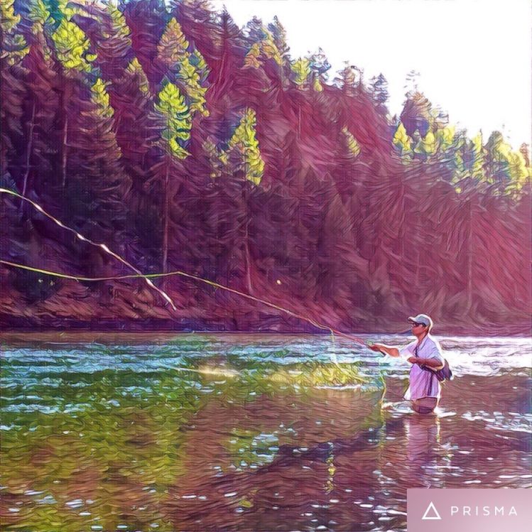 Pesca con secas al atardecer en el Blackfoot river en Montana USA 